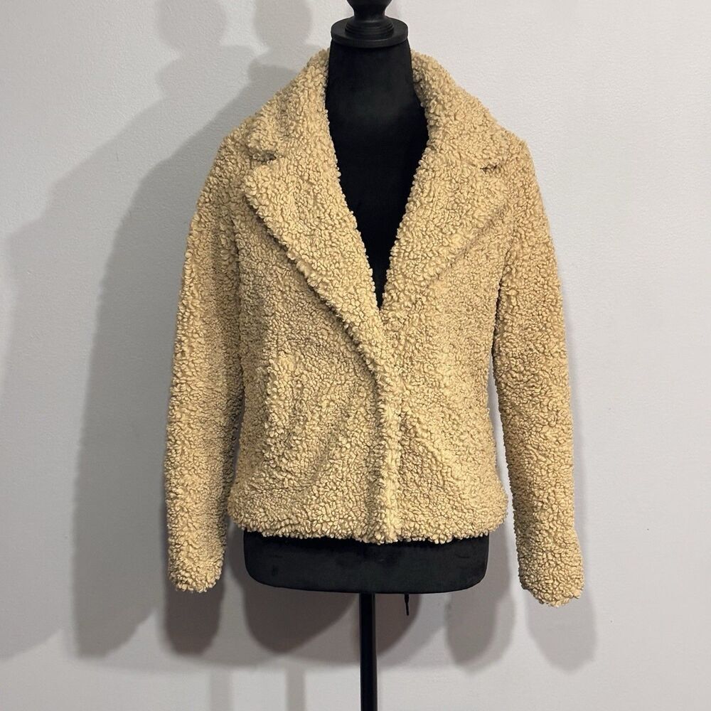 H&M Girls Tan Sherpa Jacket Lined Lightweight 2 Button V Neck Notched Lapels 16